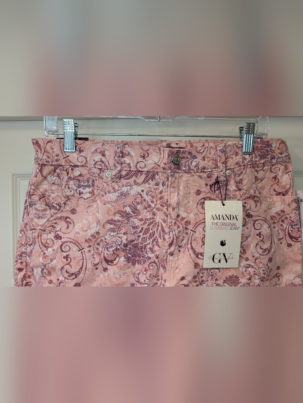 NEW Gloria Vanderbillt Amanda Slimming Jean Women's Rosy Pink Roman Scrolls NWT! - Picture 5 of 16